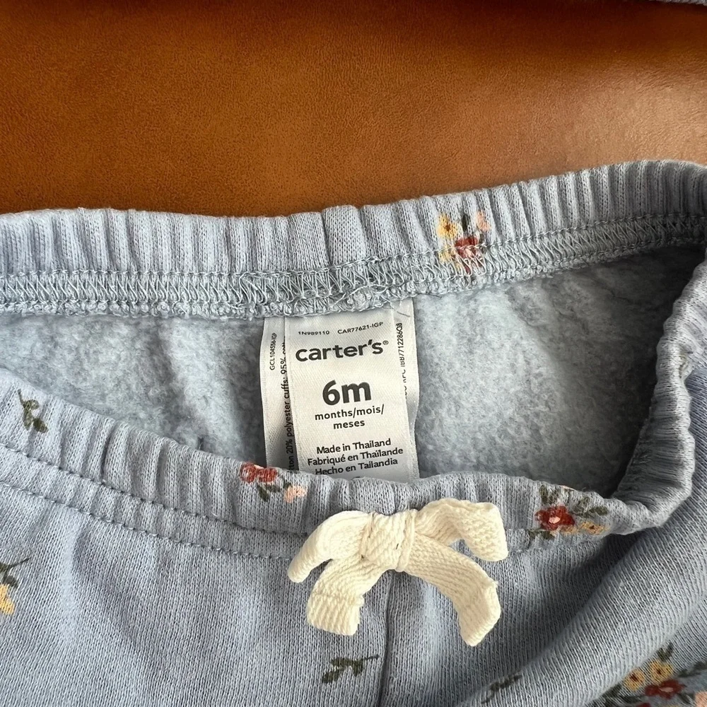 Bundle 2-Piece Fleece-Lined Blue Floral Hoodie & Pant Set size 6 months